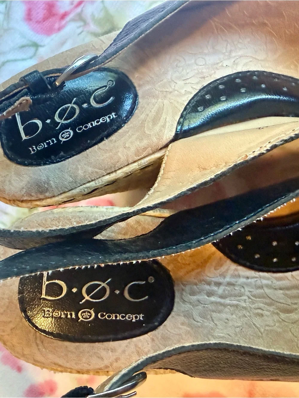 b.o.c. Black Floral Accent Wedge Sandals